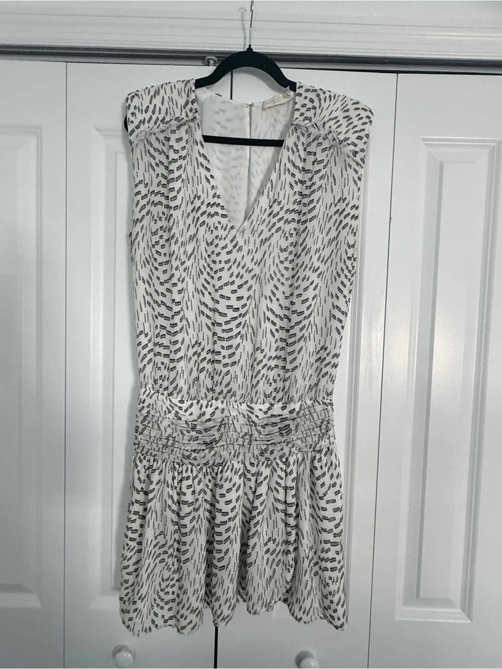Ramy Brook White Dress with Black Dash Print